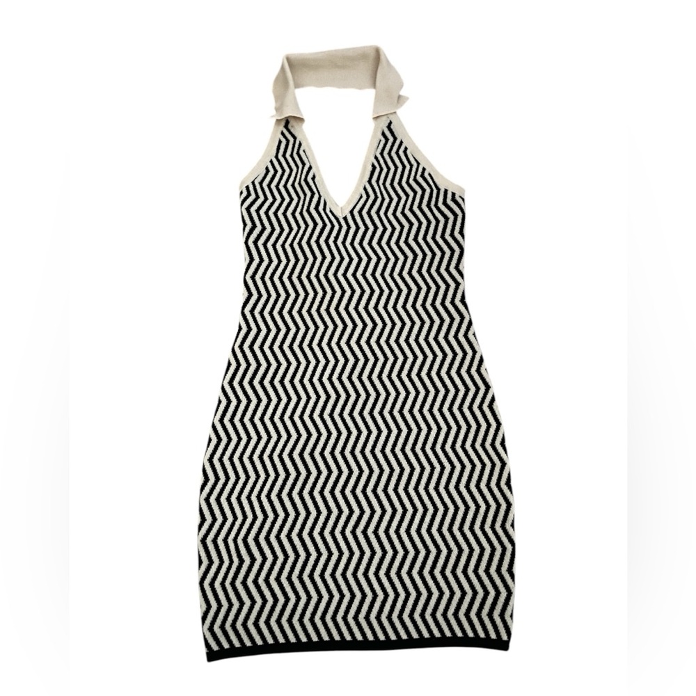 Dee Elly Chic Black and White Chevron Halter Sweater Dress